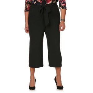 NEW Simply Emma Plus Size Wide Leg Gaucho Cropped Pant Black Classic